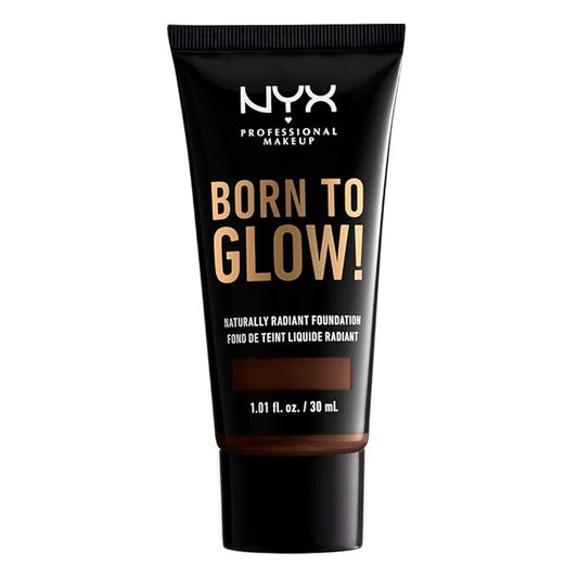NYX PROFESSIONAL MAKEUP Born To Glow Naturally Radiant Foundation, Medium Coverage - Deep Ebony-VivaGrace Women