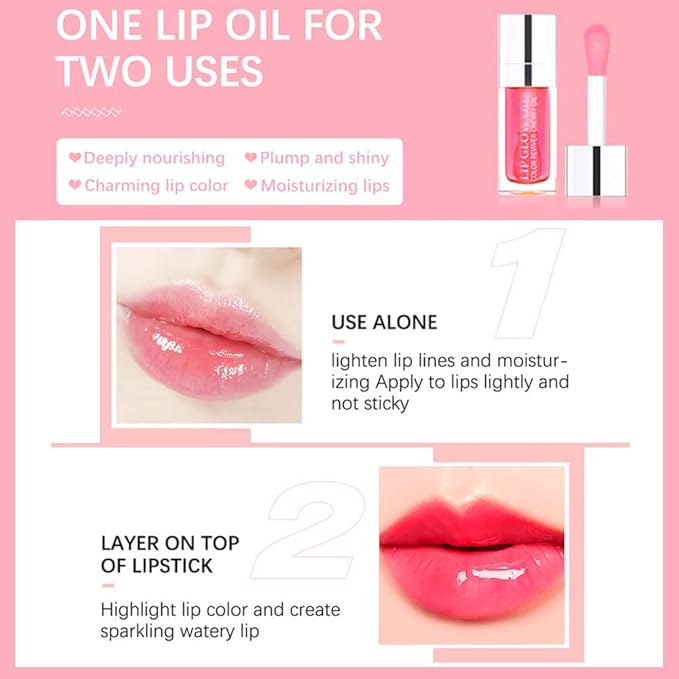 Plumping Lip Oil, Long Lasting Hydrating Gloss Tinted Balm Non-sticky Revitalizing, Tinting Care Oil for Dry (CHERRY)-VivaGrace Women