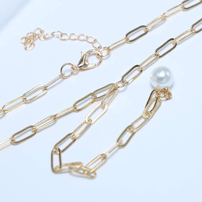 Boho Long Pearl Necklace Gold Lariat Y Necklace Choker Pearl Pendant Necklace Vintage Minimalist Necklace Chain Jewelry for Women and Girls-VivaGrace Women