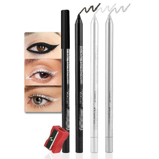 evpct 3Pcs Black & Pearl White & Silver Gel Glitter Eyeliner Pencils Set for Women Waterproof Smudge Proof lapiz de ojos delineador de ojos contra el agua Eye Liner Makeup 01 19 20