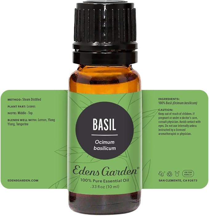Edens Garden Basil Essential Oil- 100% Pure Premium Grade, Undiluted, Natural, Therapeutic, Aromatherapy, The Best for Diffuser, Skin, Candle, Laundry 10 ml (.33 fl oz)-VivaGrace Women