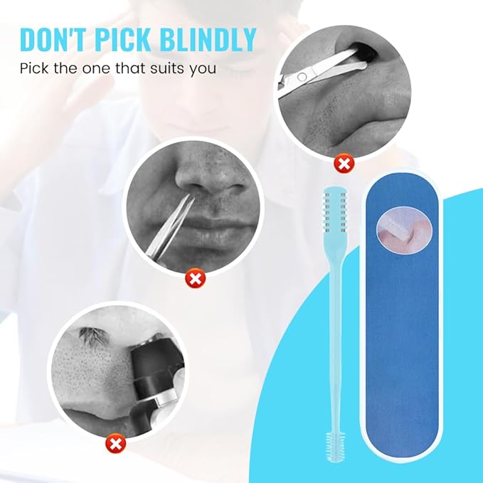 Nasal Hair Cutter, 2025 Upgraded Double Sided Noses Hairs Knife, 360° Rotating Portable Manual Nose Hair Trimmer, Noses Hairs Remover for Women Men Travel Essentials (Blue, 3 Pcs)