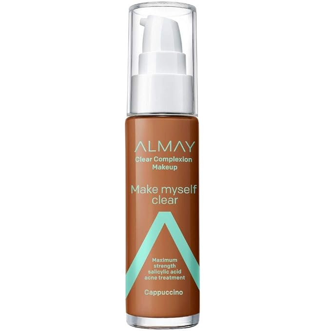 Almay Clear Complexion Makeup, Matte Finish Liquid Foundation with Salicylic Acid, Hypoallergenic, Cruelty Free, -Fragrance Free, Dermatologist Tested, 900 Cappuccino, 1.0 oz-VivaGrace Women