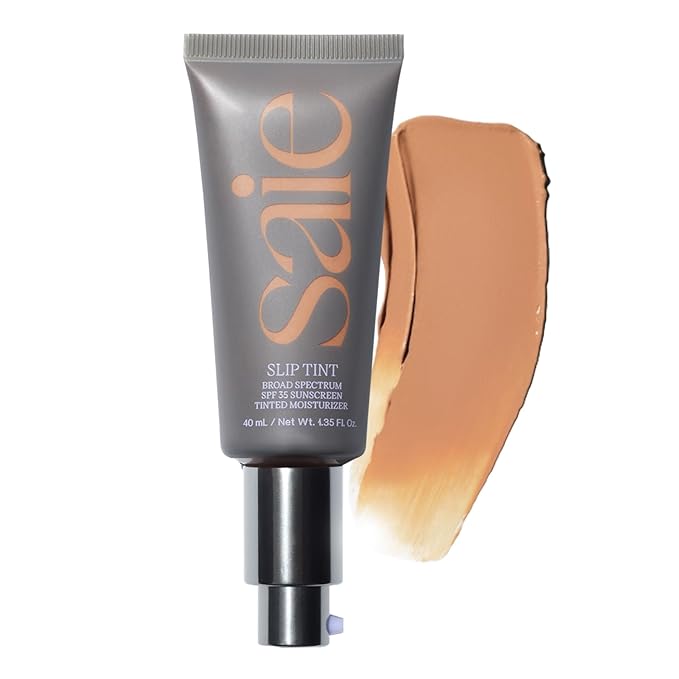 Saie Slip Tint Tinted Moisturizer with SPF 35 - Light Coverage, Glowy Skin Tint & Mineral Sunscreen for Face with Hydrating Hyaluronic Acid - Summer Makeup Essential - Shade Four + Half (1.35 oz)-VivaGrace Women
