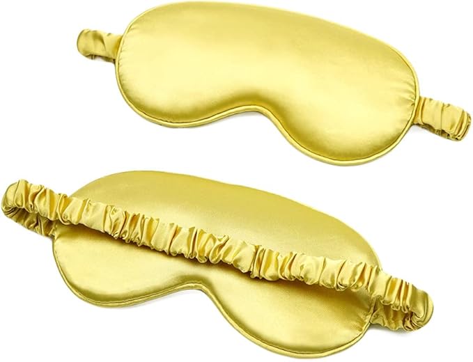 100% Natural Mulberry Soft Silk Sleep Mask, Light Blocking Eye Masks for Sleep, Night Blindfold Eye Mask Cover for Men and Women, Sleeping Night Mask for Travel (Gold)-VivaGrace Women