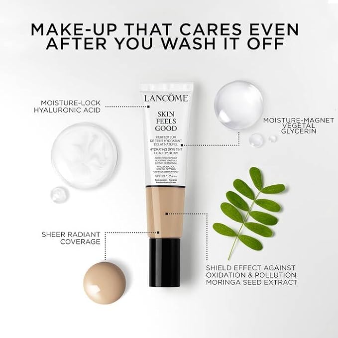 Lancôme Skin Feels Good Hydrating Tinted Moisturizer with SPF 23 - Oil-Free & Lightweight Foundation - Sheer Coverage with Healthy Glow Finish - 035W Fresh Almond-VivaGrace Women