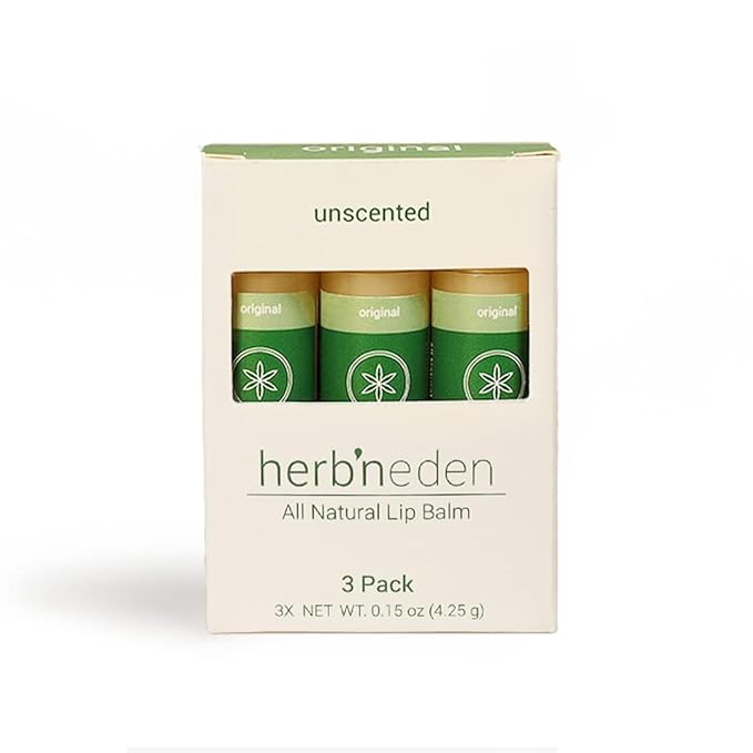 Herb’N Eden Original Lip Balm Pack of 3 | Moisturizing and Soothing for Dry, Chapped Lips | 100% Natural Ingredients | Essential Oils-VivaGrace Women