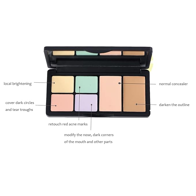 Concealer Contour Palette, 6 In 1 Color Correcting Concealer Contour Makeup Palette, Contouring Foundation Highlighting Makeup Kit for Dark Circles, Blemish With 2 Packs Brush (1#)-VivaGrace Women