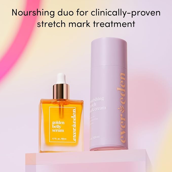Evereden Mama DUO w/t Gua Sha - Golden Belly Stretch Mark Oil & Nourishing Stretch Mark Cream - Dermatologist-Developed Clean & Vegan Maternity Skin Care for Skin Hydration-VivaGrace Women
