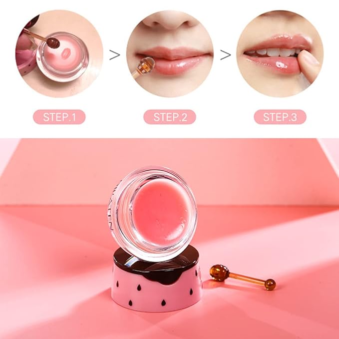 2Pcs Strawberry Vitamin E Lip Masks，Lip Balm Honey Pot，Hydrating & Prevention Dry and Cracked Lip Scrubs Exfoliator，Lip Sleep Mask Reduces Lip Lines，Lip Exfoliating Balm Sleeping Lip Mask-VivaGrace Women