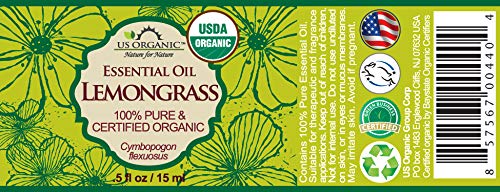 US Organic 100% Pure Lemongrass Essential Oil, USDA Certified Organic, Extracted by Steam Distillation Method, for Hair, Nail Polish Remover, Bees Attraction, and More. 15 ml-VivaGrace Women