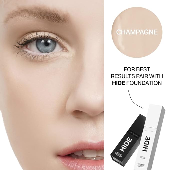 HIDE Liquid Concealer, Medium to Full Coverage Concealer for Blemishes, Under Eye Dark Circles & Scars, Oil Free Concealer, Champagne (See Shade Finder), 0.5 fl oz-VivaGrace Women