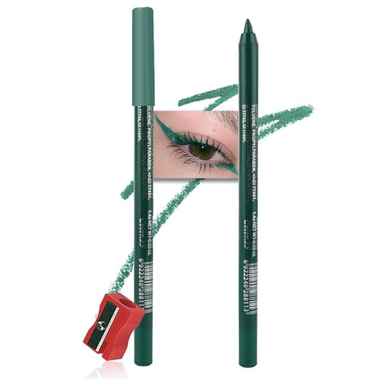 evpct Dark Pearl Green Gel Eyeliner Pencil for Women Waterline Waterproof Smudge Proof Eye Makeup Liners, Green Mascara Eye Liner Gel Liner Eyeliner with Sharpener delineador de ojos contra el agua 25