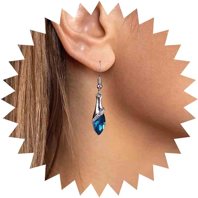 Bohemia Sapphire Drop Earrings Blue Crystal Dangle Hook Earrings Long Cz Blue Rhinestone Earrings Bridal Sapphire Earrings Jewelry for Women Gifts-VivaGrace Women