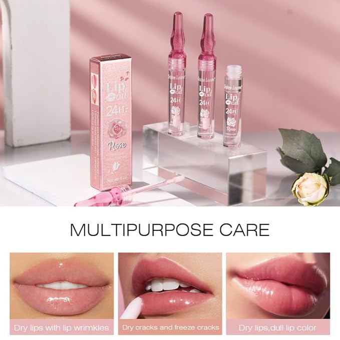 Rose Lip Oil Moisturizing Nourishing Repair Lips Reduce Fine Lines Relieve Dryness Long-Lasting Daily Use Lip Care-VivaGrace Women
