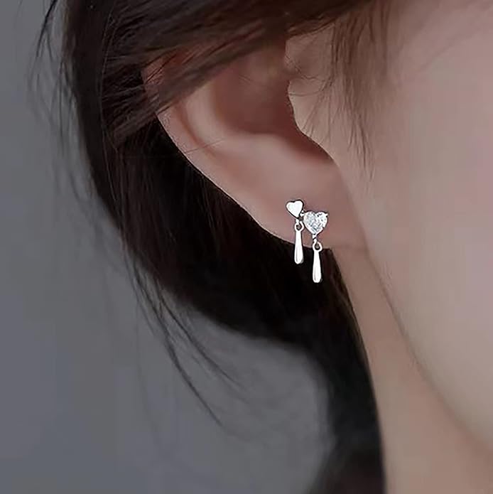 Vintage Crystal Heart Drop Earrings Silver Cz Teardrop Earrings Rhinestone Love Heart Stud Earrings Sparkly Tiny Heart Earrings Jewelry for Women-VivaGrace Women