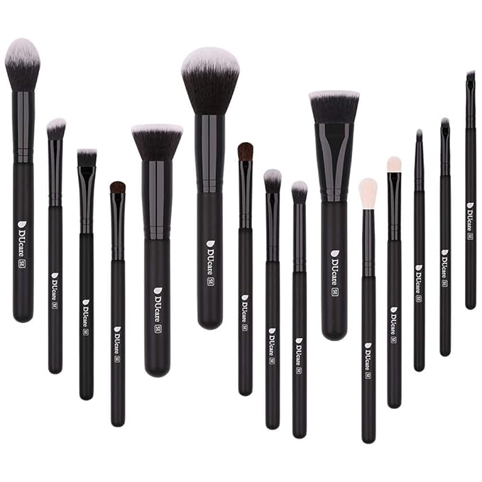DUcare Makeup Brushes 15Pcs Premium Synthetic Kabuki Makeup Brush Set, Professional Foundation Concealers Powder Blush Blending Face Eye Shadows Black Brush Sets-VivaGrace Women