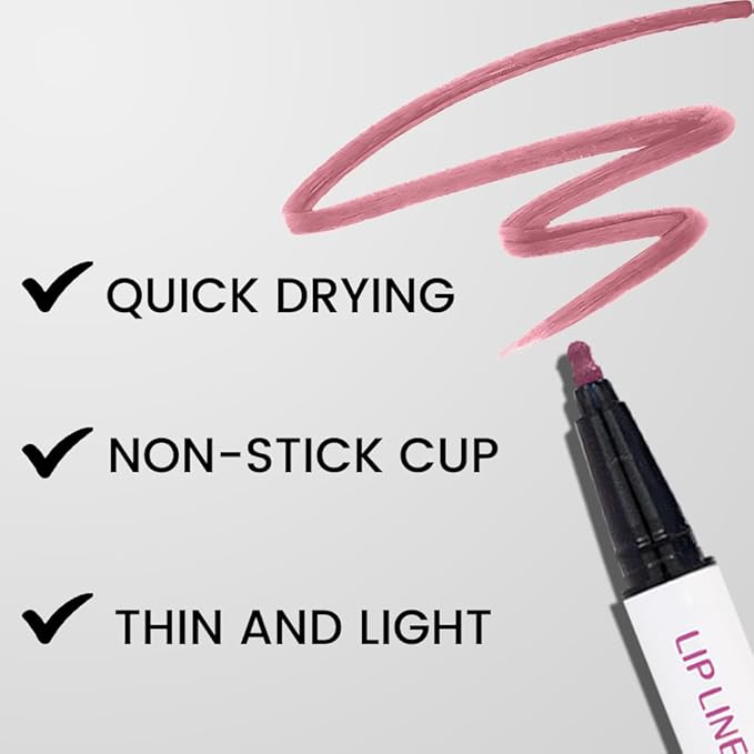 evpct Longwear Liquid Lip Liner Stain Marker Pen Long Lasting Waterproof, Mauve Purple Matte Semi Permanent 24 Hour Lip Liner and Lipstick Combo, Korean Color Stay Lipliner All Day Lips Stain peel off