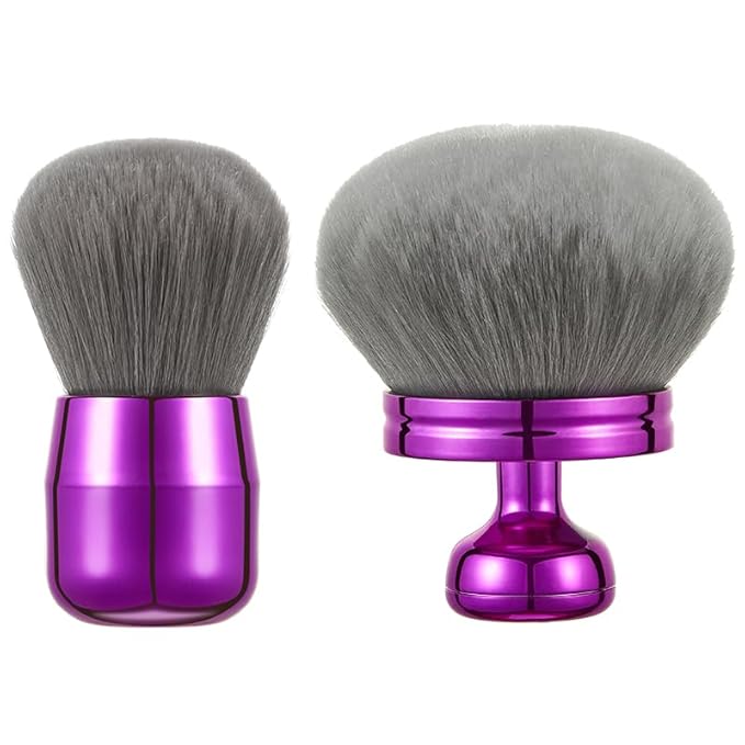 Extra Large Kabuki Brush Set for Body and Face Foundation & Makeup,Multi-functional,Mix bronze self-tanning applicator, wide round head, Great gift for women with Velvet bag(Purple 2pcs)-VivaGrace Women