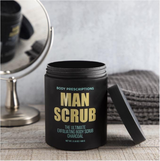 Body Prescriptions Men’s Exfoliating Body Scrub – Ultimate Skin Cleansing Wash in Jar with Twist-Top Lid, For All Skin Types, 21 Ounce (Pack of 4), Charcoal-VivaGrace Women