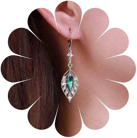 Vintage Emerald Leaf Earrings Rhinestone Leaf Drop Earrings Green Emerald Dangle Earrings Gold Crystal Leaf Hoop Earrings Jewelry for Women-VivaGrace Women