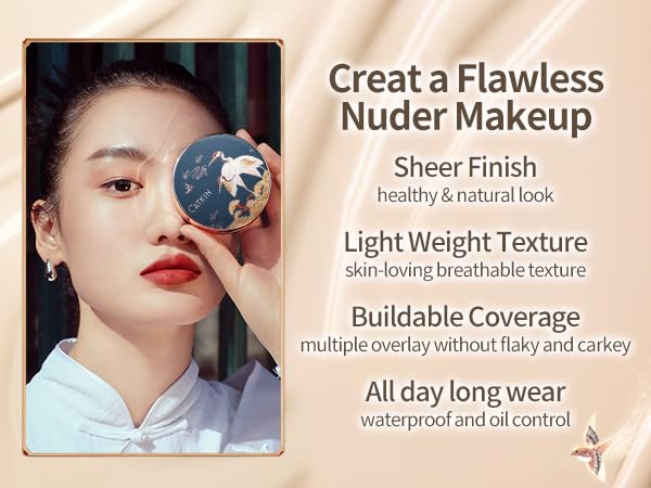 Catkin Phoenix Cushion Foundation Buildable Coverage Anti-Aging Serum Makeup, Sheer Satin Finish, Refill Included, Light Beige 0.46 Oz x 2, C04 BUFF-VivaGrace Women