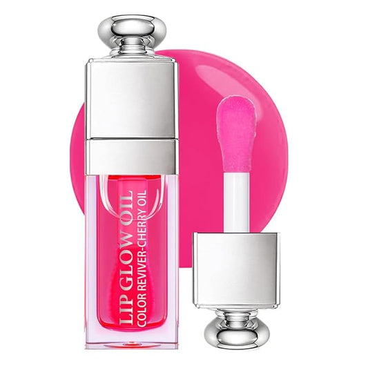Hydrating Lip Glow Oil, Moisturizing Lip Glow Oil, Nourishing Glossy Transparent Lip Oil, Plumping Lip Oil, Lip Balm, Non-sticky Tinted Toot Lip Balm for Lip Care (CHERRY) 0.2 OZ-VivaGrace Women