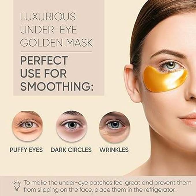 Eye Magic Gold Under Eye Gel Patch (20 Pairs) Herbal Cooling Eye Skincare Treatment for Puffy Eyes, Dark Circles, Fine Lines, Wrinkles USA Tested-VivaGrace Women