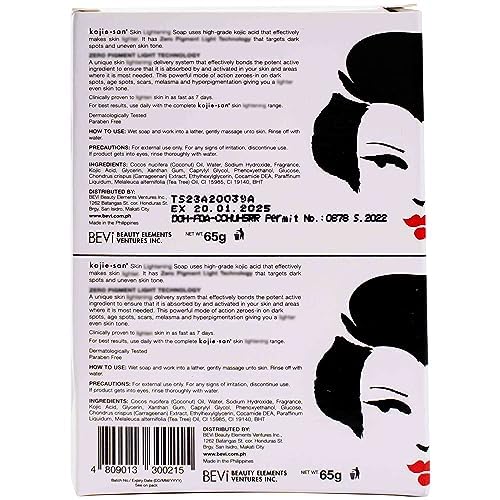Kojie San Face & Body Shower Set - The Original Kojic Acid Soap, Dark Spot Remover Bar Soap with Coconut & Tea Tree Oil – 65g x 8 Bars with Leafa Soap Net, Brush and Soap Dish-VivaGrace Women