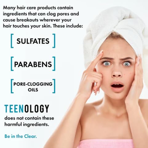 Teenology Shampoo for Teens - Avoid Forehead and Body Acne - No Sulfates or Parabens, Noncomedogenic, Natural Botanical Extracts, 16 oz. (Fresh Papaya)-VivaGrace Women