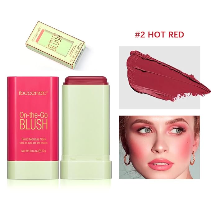 Blush Rare Beauty Liquid Blush Cream Blush Stick For Cheeks Natural Blendable Powder Blusher Stick On The Go Blush Brushes For Makeup Cheeks,Natural Waterproof, Long Lasting (red)-VivaGrace Women