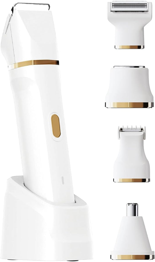 ele ELEOPTION Electric Razors for Women 5-in-1 Waterproof Wet Dry Electric Shaver with USB Charge Dock, Legs Hair Remover, Body Shaver for Beard Bikini Trimmer for Women White-VivaGrace Women