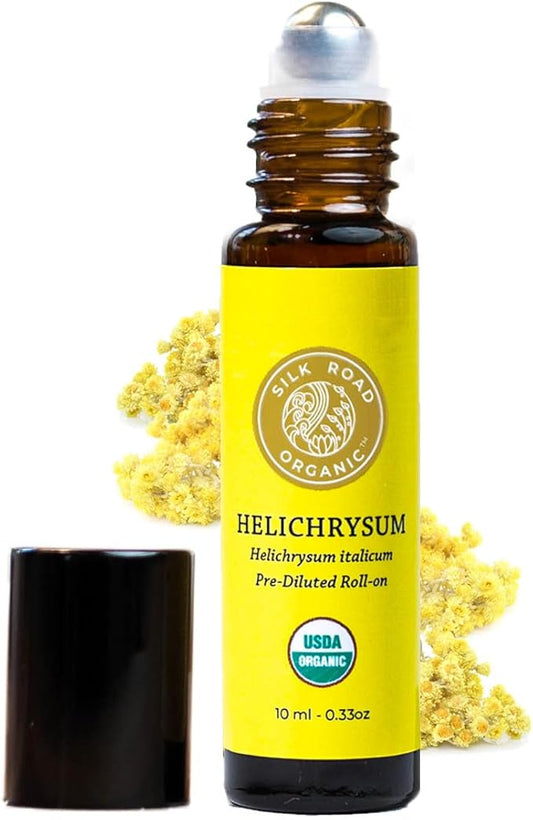 Silk Road Organic Helichrysum Italicum Essential Oil Roll On, 100% Pure USDA Certified Aromatherapy for Skin Vitality & Anti-Aging - 10 ml Roller - Always Pure, Always Organic-VivaGrace Women