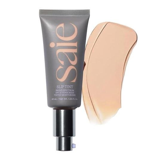 Saie Slip Tint Tinted Moisturizer with SPF 35 - Light Coverage, Glowy Skin Tint & Mineral Sunscreen for Face with Hydrating Hyaluronic Acid - Summer Makeup Essential - Shade Three (1.35 oz)-VivaGrace Women