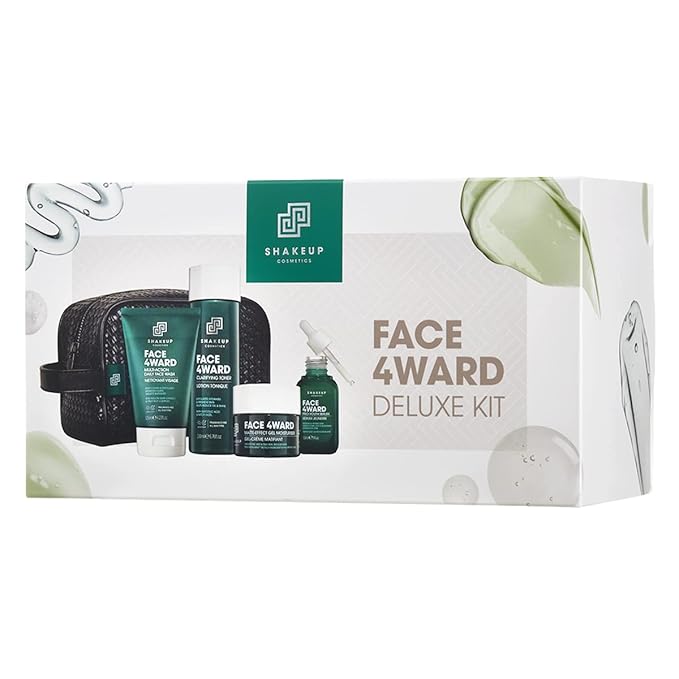 Shakeup - Mens Skincare Routine with Wash Bag, Gift Set, Daily Face Wash, Clarifying Toner, Anti Ageing Serum, Matte-Effect Moisturiser, Plus Wash Bag-VivaGrace Women