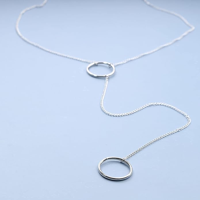 Boho Long Circle Pendant Necklace Silver Y Lariat Necklace Minimalist Y Drop Chain Necklace Jewelry for Women-VivaGrace Women