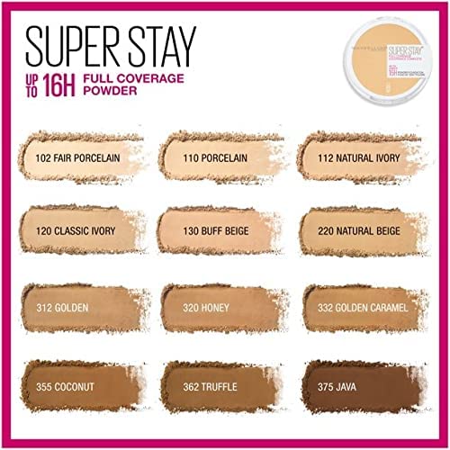Maybelline Super Stay Full Coverage Powder Foundation Makeup, Up to 16 Hour Wear, Soft, Creamy Matte Foundation, Porcelain, 1 Count-VivaGrace Women