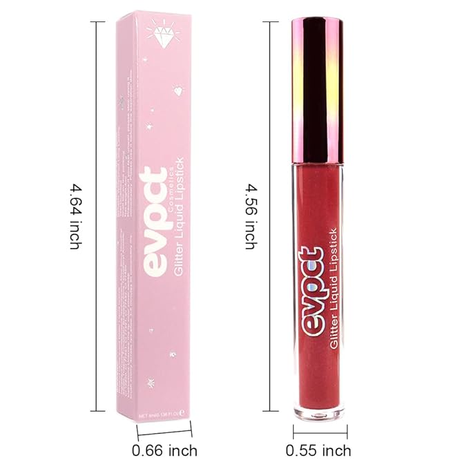 evpct 1Pcs Wine Red Matte to Glitter Liquid Lipstick Lip Set Kit, Long Lasting Matte Diamond Glitter Lipstick Waterproof, Colorful Sparkly Glossy Metallic Shimmer Sparkle Lip Gloss for Women 06#-VivaGrace Women
