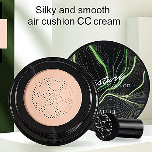 Mushroom Head Air Cushion CC Cream Natural Foundation,Phoera Powder, Bright Makeup Base Long Lasting with Makeup Sponge and Flat Top Kabuki Foundation Brush (# 02 Natural)-VivaGrace Women