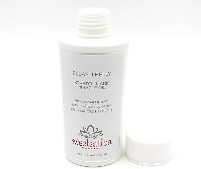 Sweetsation Therapy- Organic EllastiBelly Stretch Mark Miracle Oil, 4oz. Stretch Marks Prevention in Pregnancy With Omega 3,6,9, Vitamins,Amino Acids, 30+ Extracts to Boost Elasticity-VivaGrace Women