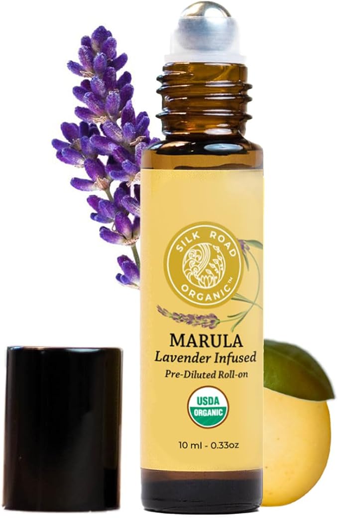 Silk Road Organic Marula Seed & Lavender Essential Oil, 100% Pure USDA Certified Aromatherapy, Deep Hydration for Face, Body, Lips, Hair, Nails - 10 ml Roller by Silk Road Organic-VivaGrace Women