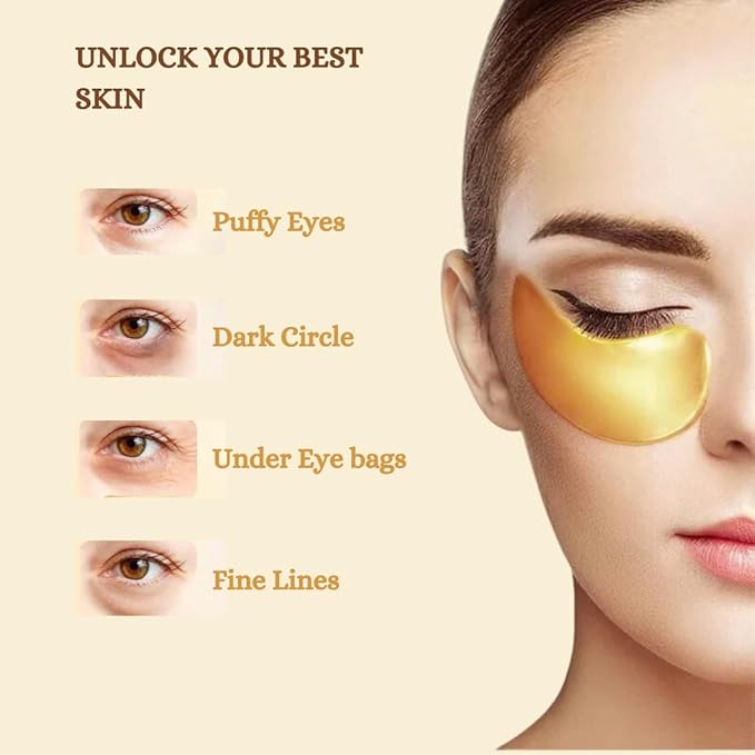 Under Eye Patches for Dark Circles and Puffy Eyes (20 Pairs) 24K Gold Gel Eye Masks Skincare, Vegan and Cruelty Free, Dry & Fine Lines, Eye Bags, Wrinkles, Hydrating, Soothing by GENDA-VivaGrace Women