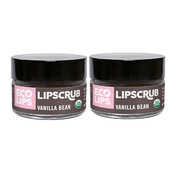 Eco Lips LIP SUGAR SCRUB - Flavor Vanilla Bean - 2 Pack - 100% Organic Lip Care Treatment with Organic Sugar and Coconut Oil - Gently Exfoliate and Polish Dry, Flaky Lips, 100% Edible - 0.5oz jars-VivaGrace Women