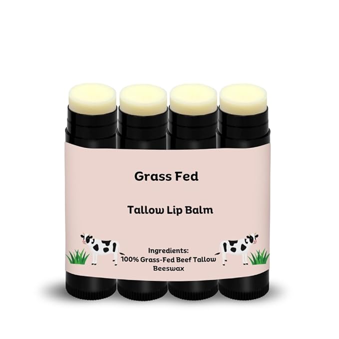 Beef Tallow Lip Balm 100% Grass Fed & Organic, Animal Based Skincare, Carnivore Beauty, Natural Hydrating (4 Pack), Black-VivaGrace Women