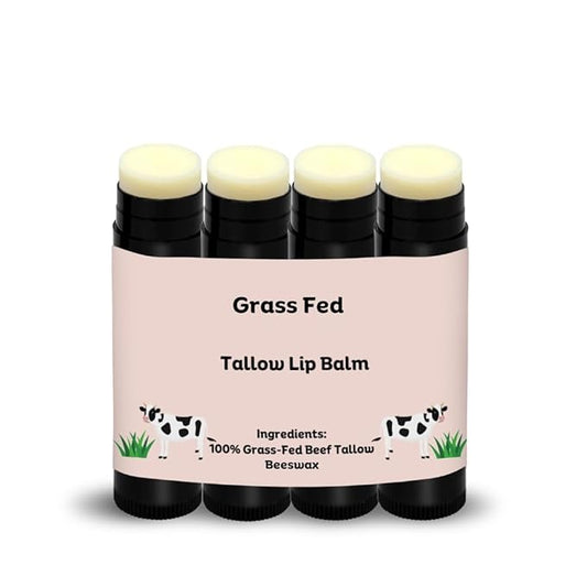 Beef Tallow Lip Balm 100% Grass Fed & Organic, Animal Based Skincare, Carnivore Beauty, Natural Hydrating (4 Pack), Black-VivaGrace Women