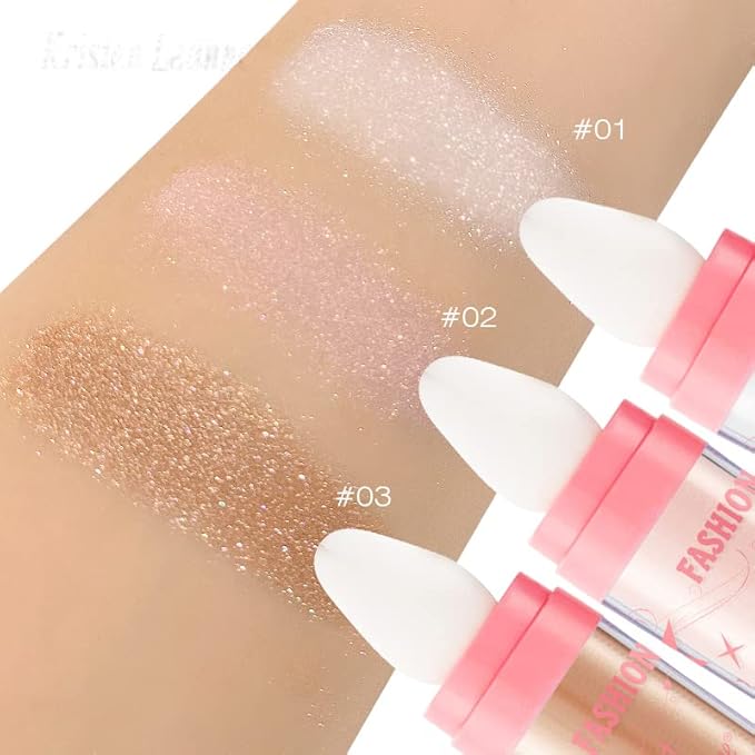 AKARY Shimmer Highlighter Powder, Fairy Polvo De Hadas Highlighter Powder & Blush Stick, Instant Glow Luminizer Duo, Glitter Body Face Hair High Gloss Stick, Sparkle Smudge-Proof Highlighter Stick Party Makeup (C-#03)-VivaGrace Women