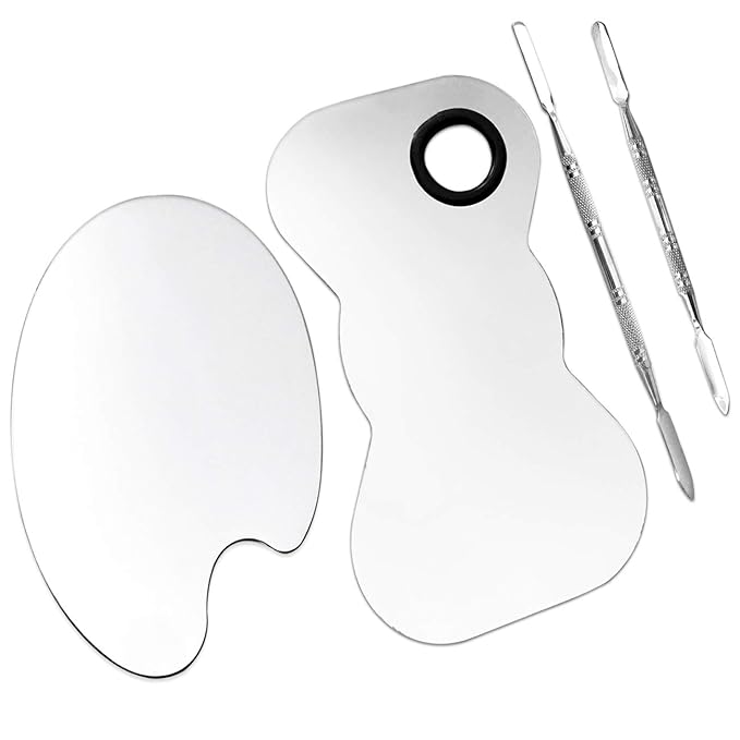 2 Pack Professional Makeup Palette, 2 Types Pro Lady Stainless Steel Cosmetic Artist Spatula with Spatula Tool for Mixing Foundation-VivaGrace Women