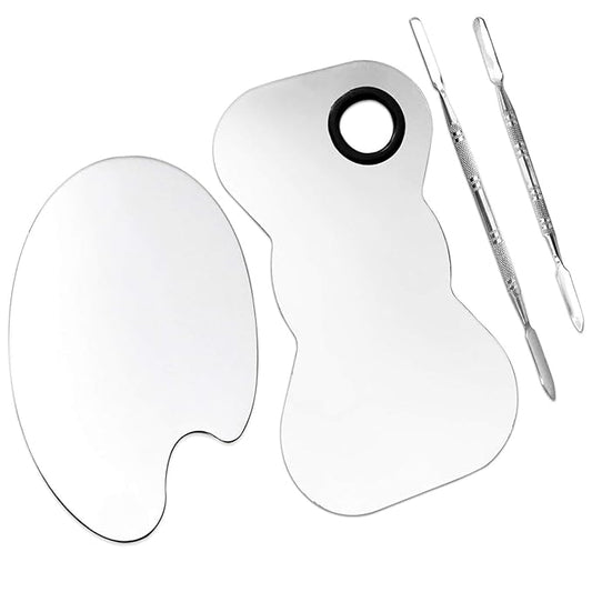 2 Pack Professional Makeup Palette, 2 Types Pro Lady Stainless Steel Cosmetic Artist Spatula with Spatula Tool for Mixing Foundation-VivaGrace Women