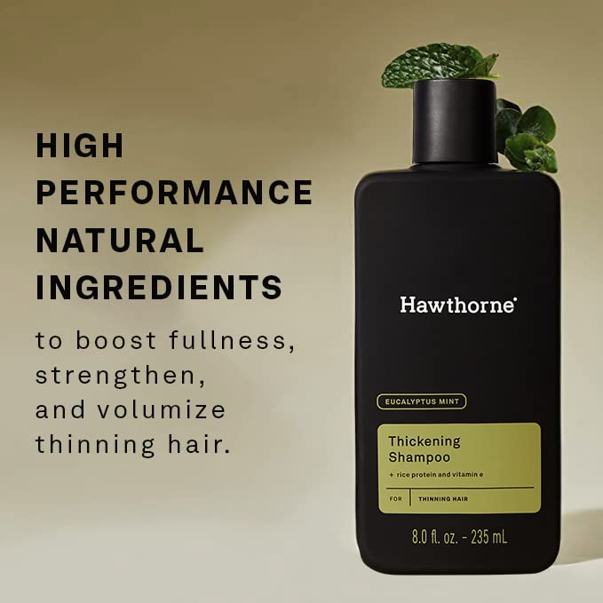 Hawthorne Men's Thickening Shampoo for Thinning Hair. Fight Hair Loss with Rice Protein & Vitamin E. Strengthens Hair Follicles to Reduce Breakage. Mint and Eucalyptus Scent. 8 fl. oz. 2-Pack.-VivaGrace Women