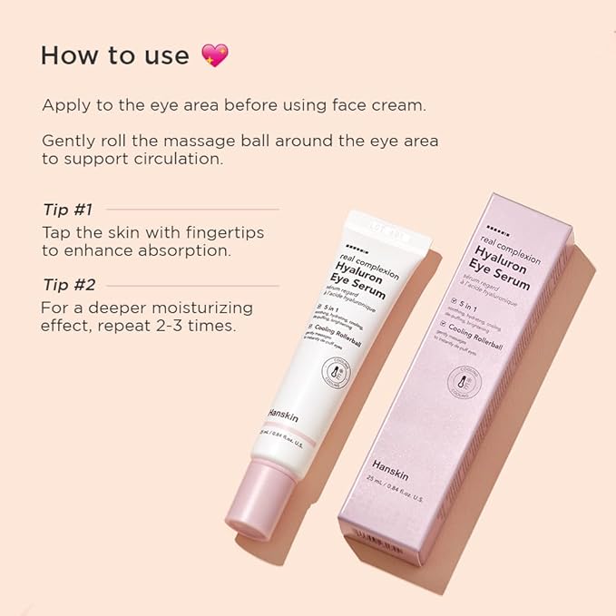 Hanskin Real Complexion Hyaluron Eye Serum, 360° Eye Massage Applicator, De-Puff Moisturize Hydrate [25ml]-VivaGrace Women